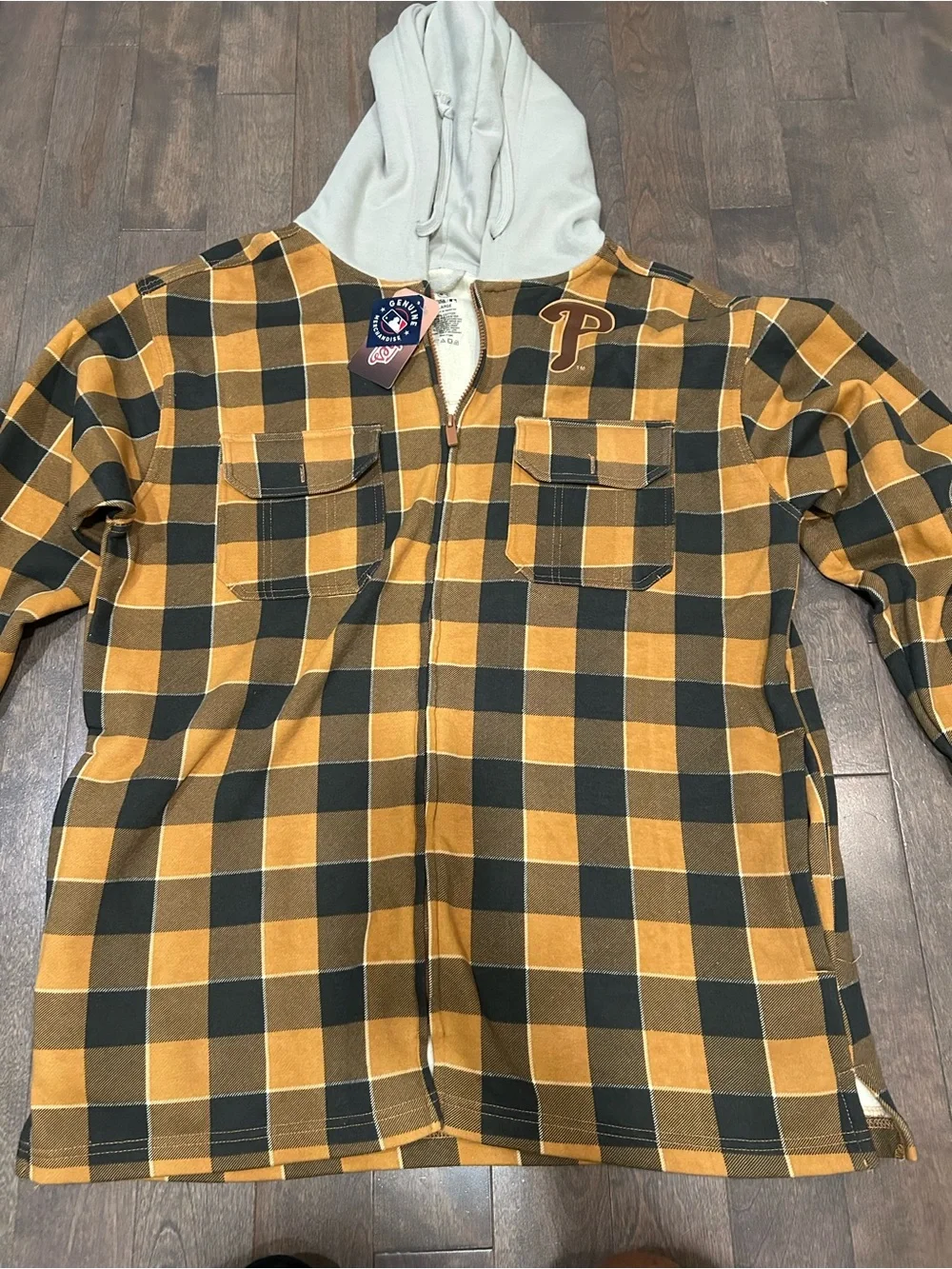 Phillies MLB official Merchandise Plaid Hooded flannel Jacket